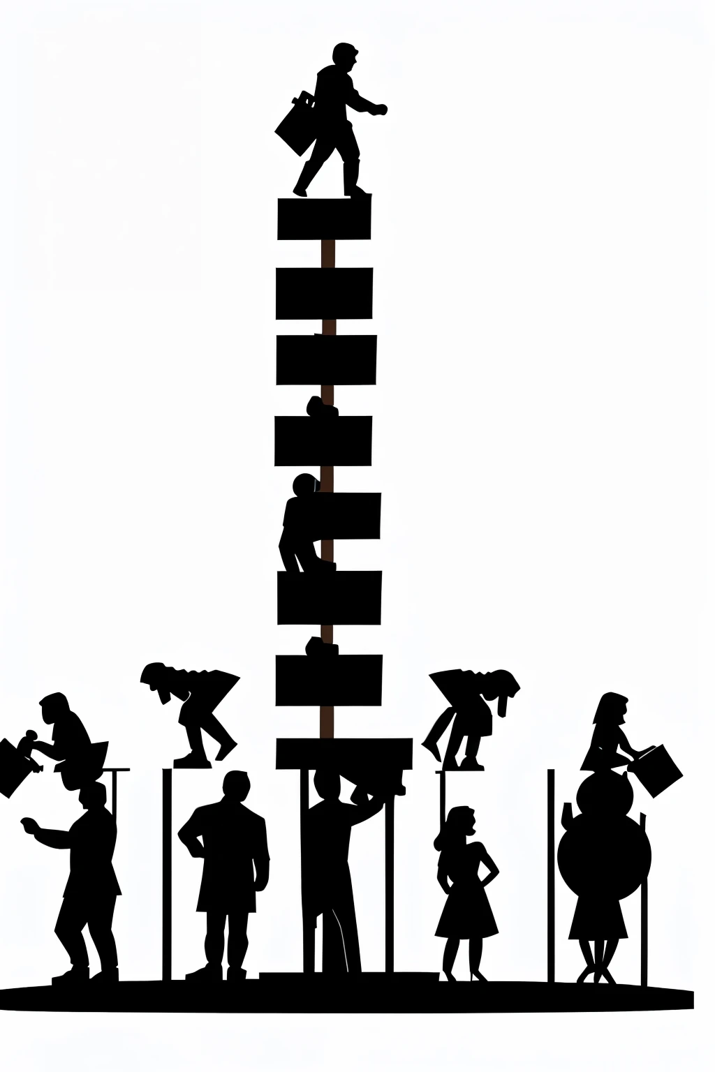 cartoon depicting a diverse group of people standing on the shoulders of giants