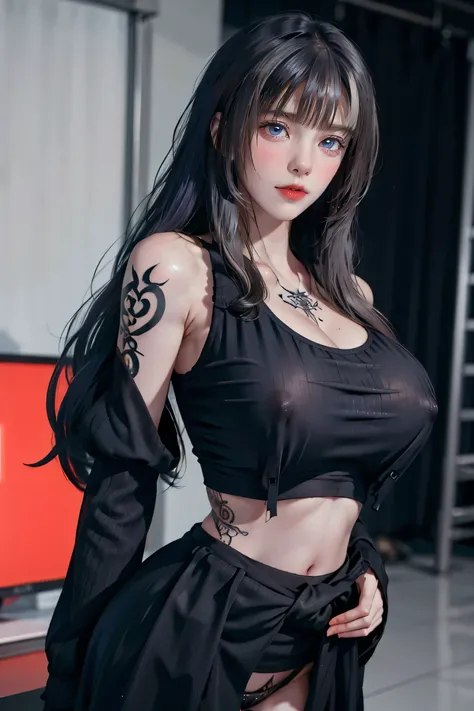 (((NSFW1.0))),One Girl, Gray Hair, Long Hair, Techwear masterpiece, highest quality, Realistic, Dark purple jacket, Portraiture, fine grain, Platinum Hair, 21 year old girl, Fashion pose, Half Body, Wide Shot, on the road, cyber punk,(((He has many tattoos...