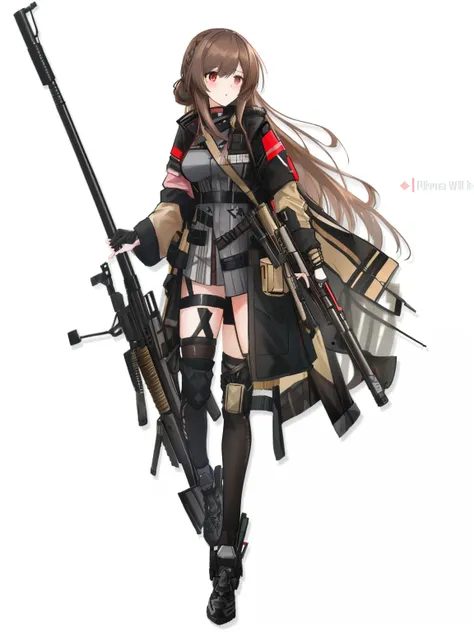 (hair swept bangs:1.3), (brown hair:1.3), a woman with pink hair and a long coat holding a sword, from girls frontline, girls frontline style, fine details. girls frontline, from arknights, bikini + tattered military gear, girls frontline cg, mechanized so...