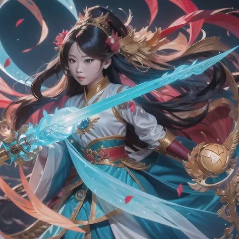 anime girl with a sword and a dragon in her hands, queen of the sea mu yanling, by yang j, anime fantasy illustration, beautiful...