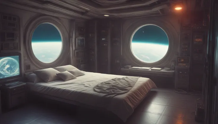 anchespaceroom, escenario, no humanos, cama, science fiction