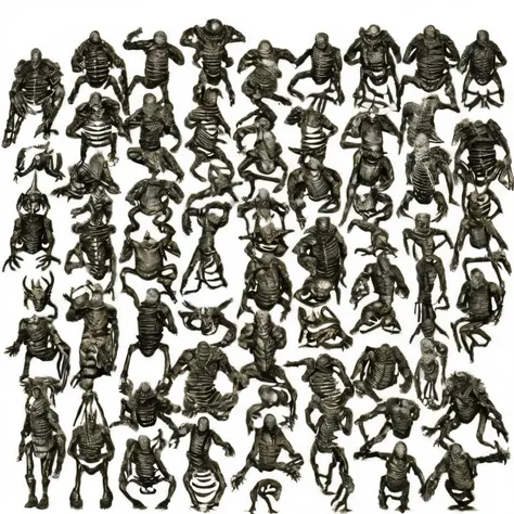 Dense and endless group of monster skeletons