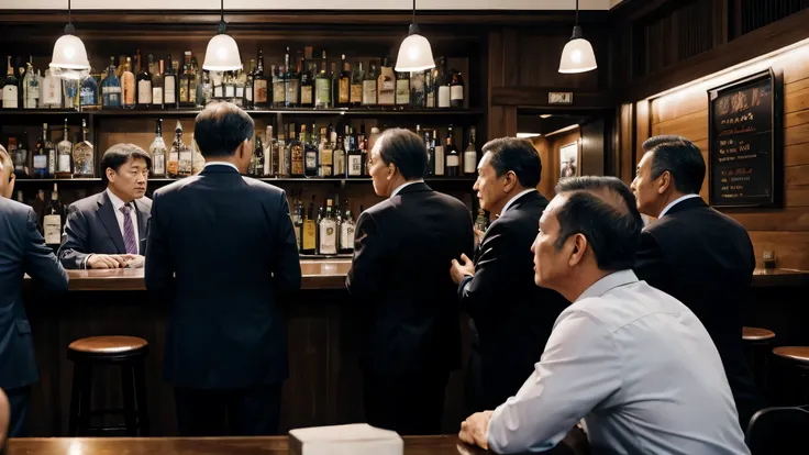 A bar crowded with middle-aged men in suits on their way home from work、A space filled with the smell of aging、Everyone is standing、