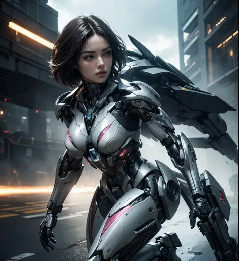 Textured skin, Super Detail, high details, High quality, Best Quality, hight resolution, 1080p, hard disk, Beautiful,(Arcee),beautiful cyborg woman,Mecha Cyborg Girl,Battle Mode,Girl with a Mecha Body,She wears a futuristic Transformers mech,Female Warrior...