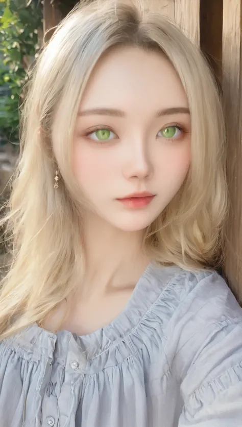 Cute 18 year old woman in Europe、Fuka Koshiba、(((Adult charm)))、(((attractive light green eyes)))、Natural look、Attractive silver hair、Beautiful Eyes、(((Perfect beauty)))、Silky ash blonde、Slender body、Attractive breasts、smooth lips、Thin eyebrows、Straight ha...