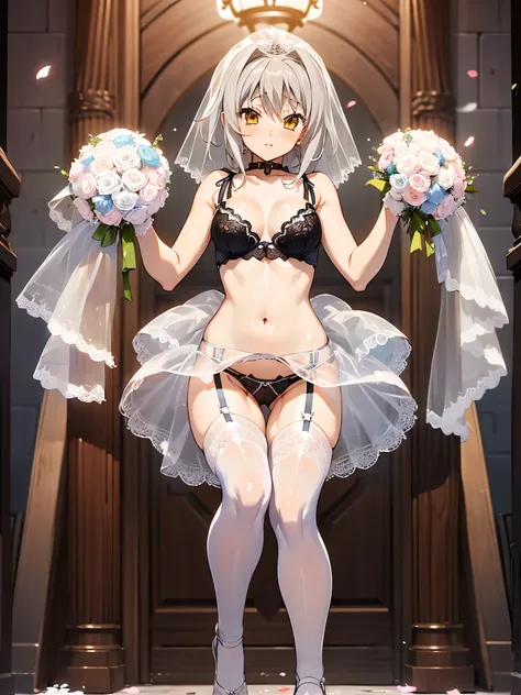 nsfw,koneko toujou (dxd),gray hair,short hair,(wedding lingerie:1.5),(perfect hands),(perfect anatomy),(masterpiece),(highest qu...