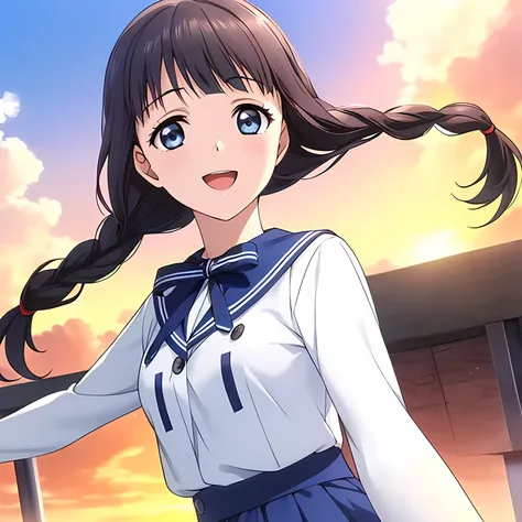 (highest quality, masterpiece:1.2), highest quality, High resolution, 1080p, 8K, Game heroine CG, Height: 158cm, ((A beautiful girl, the game heroine, is smiling and looking proudly.)), A face that everyone loves, Glossy lips, Even bangs, Double, Long eyel...