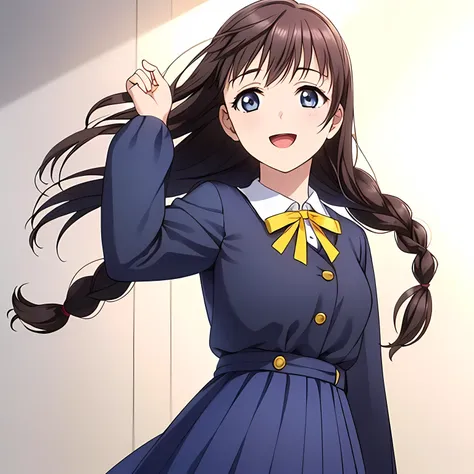 (highest quality, masterpiece:1.2), highest quality, High resolution, 1080p, 8K, Game heroine CG, Height: 158cm, ((A beautiful girl, the game heroine, is smiling and looking proudly.)), A face that everyone loves, Glossy lips, Even bangs, Double, Long eyel...