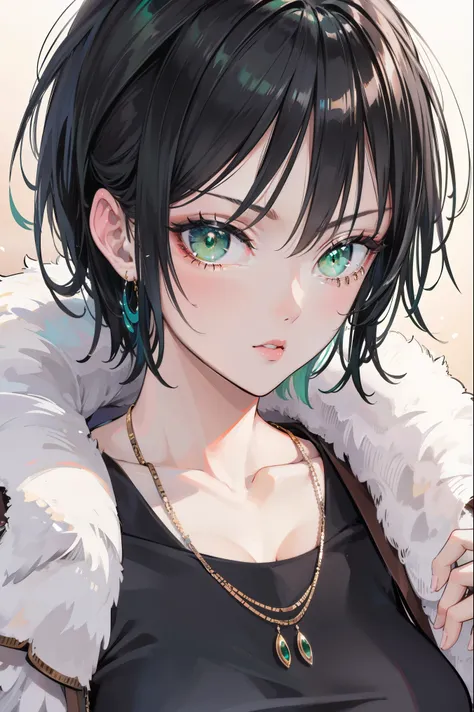 fubuki, fubuki, black hair, (green eyes:1.5), short hair,
BREAK black dress, dress, fur coat, high collar, jewelry, necklace, off shoulder, taut clothes, taut dress,
BREAK outdoors,
BREAK looking at viewer,
BREAK (masterpiece:1.2), best quality, high resol...