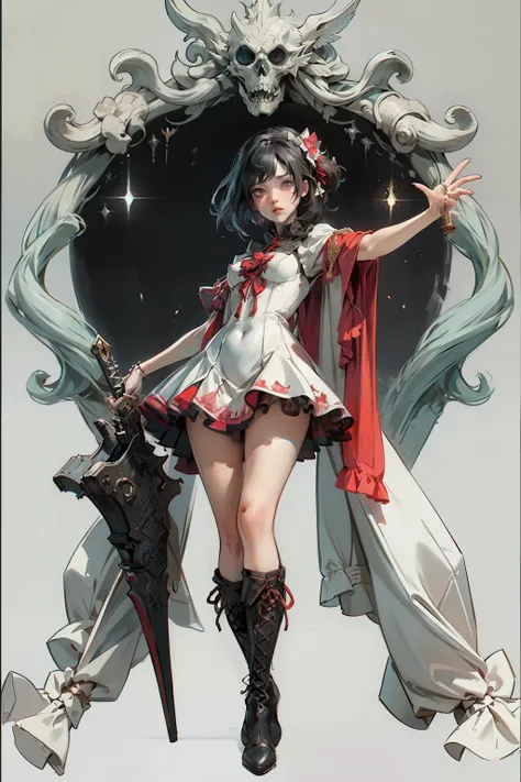 ((best quality)), ((masterpiece)), (detailed), blank white background, plain background, white background, red and white clothing, Bloodborne inspired,  occult aesthetic, occult, detailed and intricate steampunk and detailed gothic, NSFW, Very dramatic and...