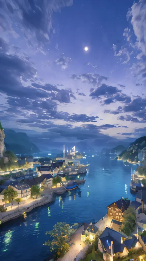 northern europe、summer night、in the water、atlantis、switzerland、4k,ultra-detailed graphics、