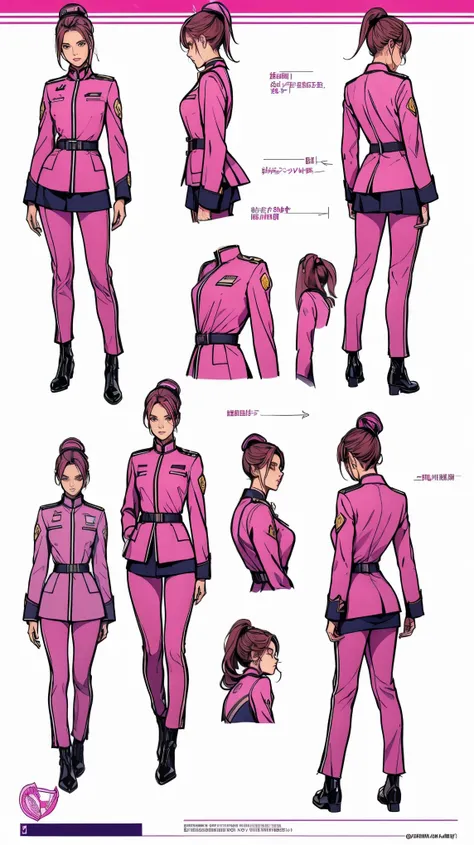 ((masterpiece)),(((highest quality))),((Reference Sheet, Character Design, front, return, ~ ~ side, Mr..々Hairstyle, Mr..々Performance, Facial Expressions)), 14-year-old girl, Cute type, (Very slim:1.4), (Very small ass:1.4), Realistic buttocks, Medium chest...