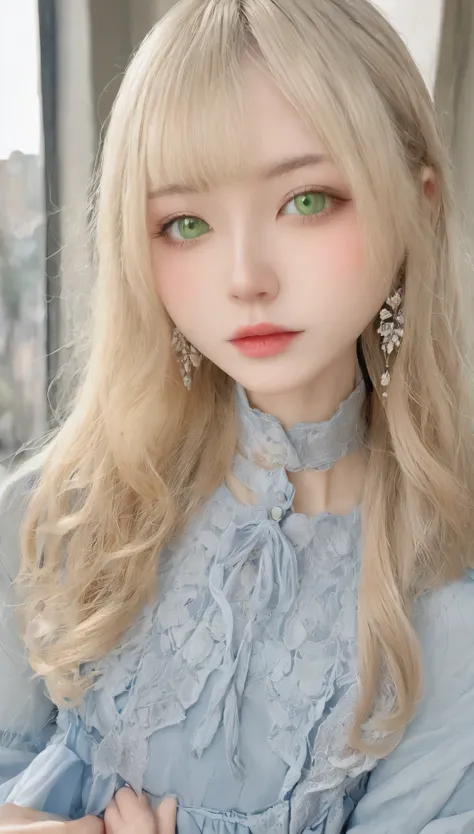 Cute 18 year old woman in Europe、Fuka Koshiba、(((Adult charm)))、(((attractive light green eyes)))、Natural look、Attractive silver hair、Beautiful Eyes、(((Perfect beauty)))、Silky ash blonde、Slender body、Attractive breasts、smooth lips、Thin eyebrows、Straight ha...