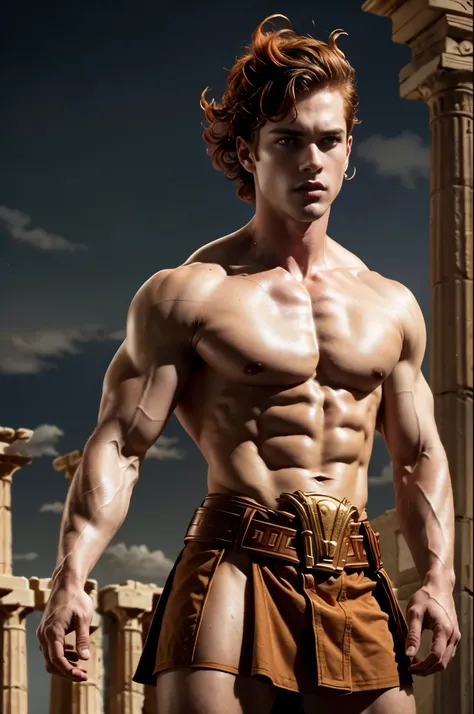 Expires in 13 Day(s) Photo-realistic, ((best quality)), ((masterpiece)), (detailed), (redhead hair:1.4), handsome young male demigod Hercules, male version of Hercules, 18-year-old, super male demigod, handsome, tall, cute, evil looking, dark look, powerfu...