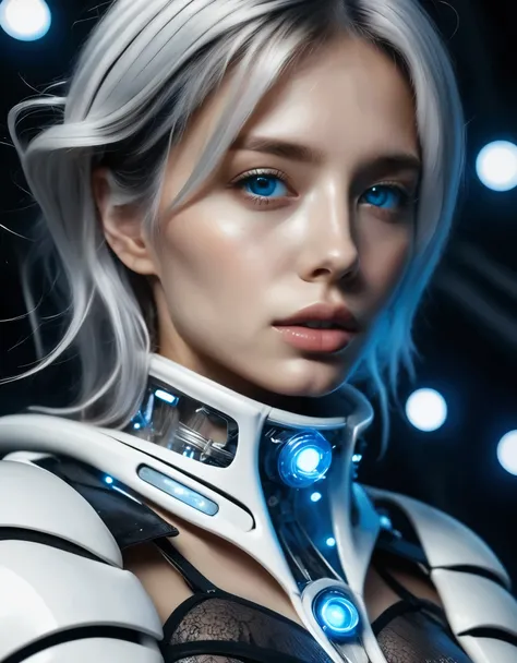(nsfw:1.2), masterpiece, Best Quality, digital art, The avant-garde, Futuristic art, A mysterious and sophisticated young woman with blue eyes wears futuristic and sexy fashion art. She is seated at a wide below angle, with her full body in frame. Her outf...