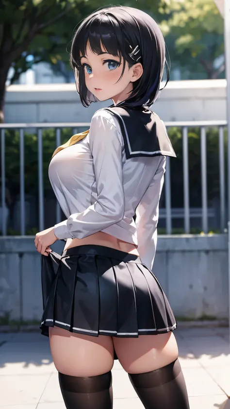 highest quality,masterpiece,8k,((((1girl)))),((big breasts:1.3)),orgasm,blush,sweat,zodiac_suguha,black hair,short hair,((serafu...