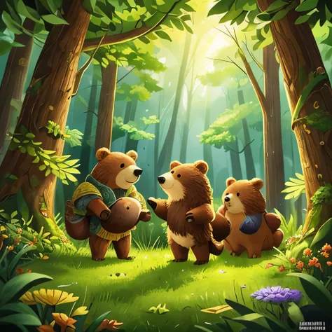 forest,comics,highest quality,masterpiece,High resolution,original,Highly detailed wallpaper,girih,1 bear,(Highly detailed CG:1.2),(Little:1.2),