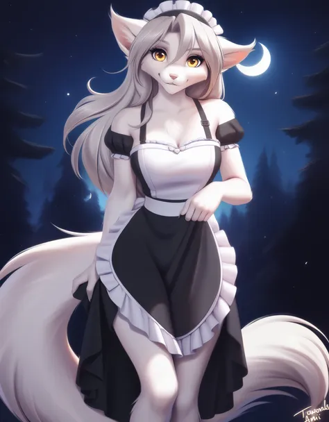 solo, female, tkraine, wolf, yellow eyes, silver hair, white fur, raine_silverlock, twokinds, personalami, rating:safe, anthro, ...