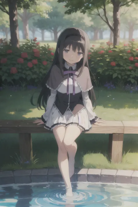 full body!!,one girl, alone, masterpiece, highest quality, purple ribbon, mahou shoujo madoka magica, akemi homura, homura akemi...