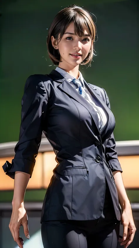 (one woman),(japanese),(short hair),(45 years old),(whole body:1.5),(front:1.5),(cabincrew),(stewardess)(are standing),(fitted f...