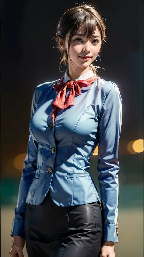 (one woman),(japanese),(short hair),(45 years old),(whole body:1.5),(front:1.5),(cabincrew),(stewardess)(are standing),(fitted f...