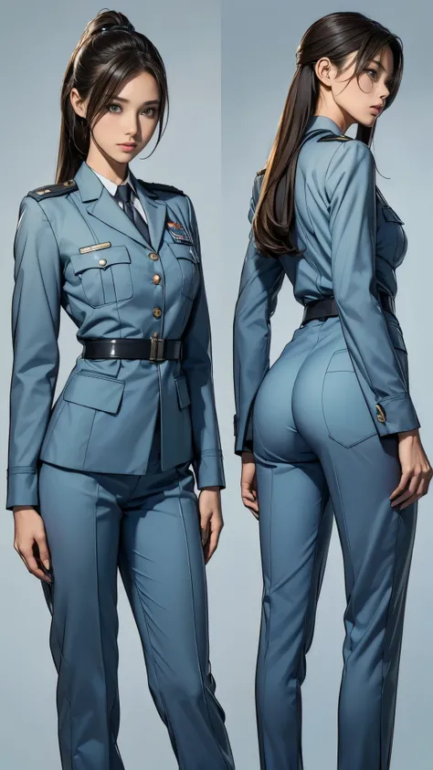 ((masterpiece)),(((highest quality))),((Reference Sheet, Character Design, front, return, ~ ~ ~ side, Mr...々Hairstyle, Mr...々performance, Facial Expressions)), 14-year-old girl, Cute type, (Very slim:1.4), (Very small ass:1.4), Realistic buttocks, (Big Bre...