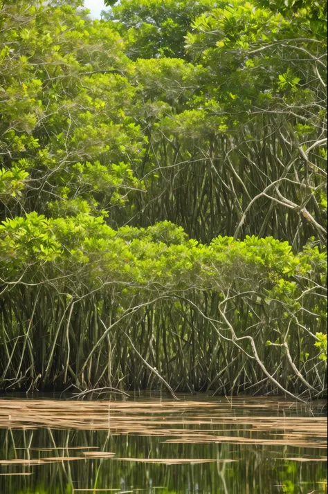 Mangrove swamps on the edge of a tropical shore.