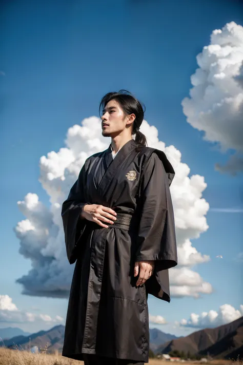 ，Tibetan robes，handsome guy，Blue sky and white clouds，Yak，masterpiece，National Geographic Works