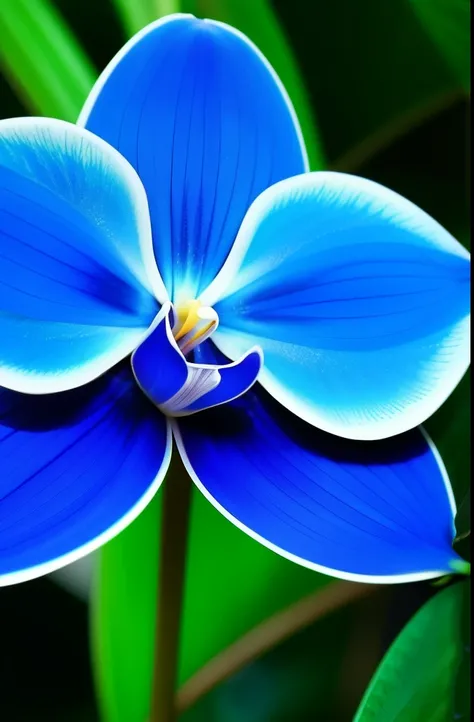 a close up of a blue flower with a budding, rich blue colors, beautiful black blue yellow, vibrant blue, beautiful detail and color, rich blue color, blues. beautiful, blue and black color scheme)), beautiful!!!!!!!!!, orchid, glowing blue, rich azure tone...