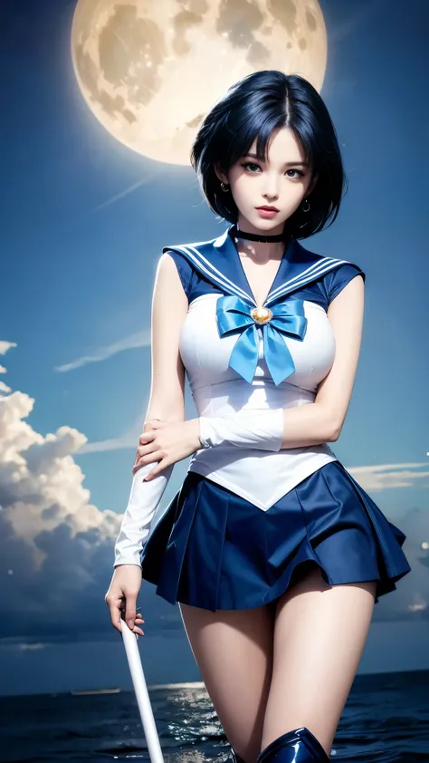 short blue dyed hair!!!!!, must have short blue hair. anime girl in a sailor suit and blue boots and blue short skirt”, high res...