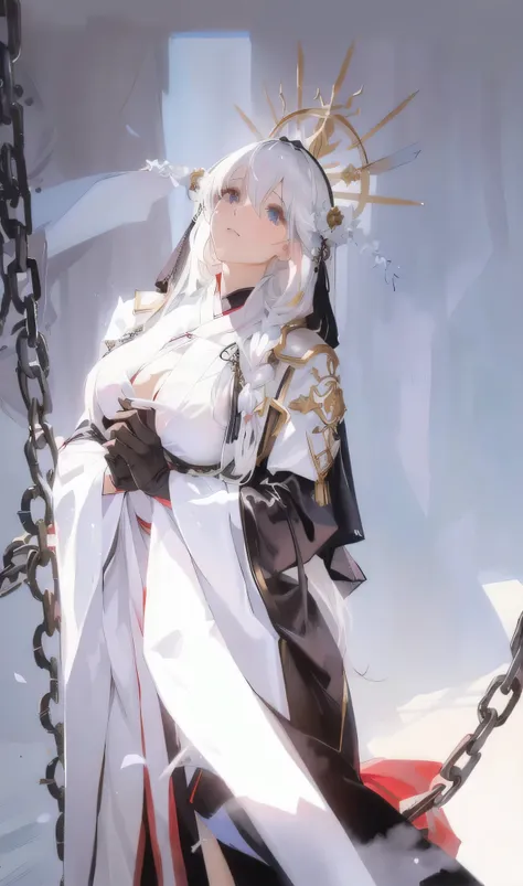 There is a man in costume、woman wearing chain, anime girl role play, anime role play, anime goddess, White-haired deity, White Hanfu, Overlord&#39;s albedo, role play, From Girl Front, ahegao, Popular on cgstation, Shikami, has long white hair, Albedo from...