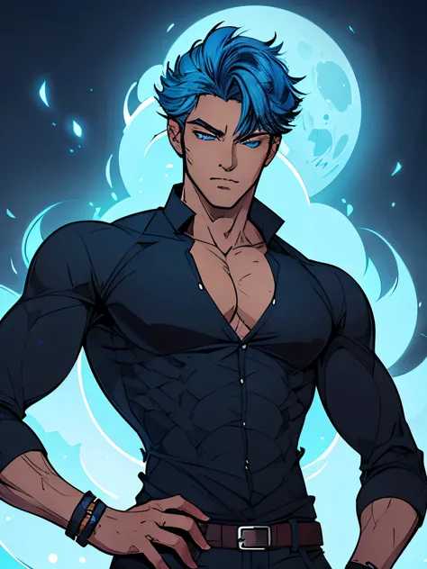 handsome young man blue eyes blue hair A werewolf with the power to telekinesis.