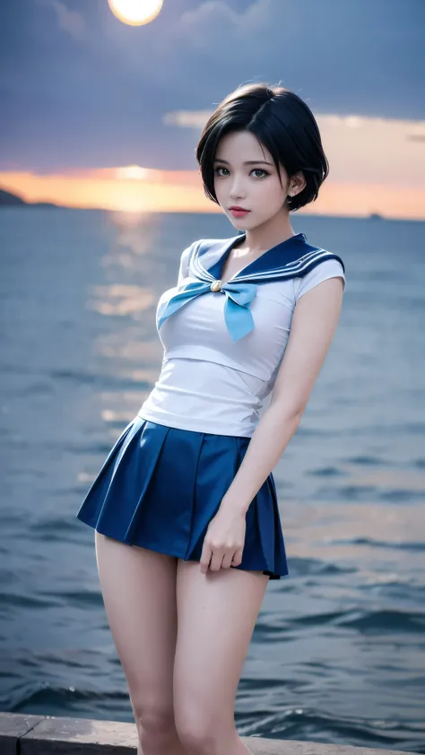 short blue dyed hair!!!!!, must have short blue hair. anime girl in a sailor suit and blue boots and blue short skirt”, high res...