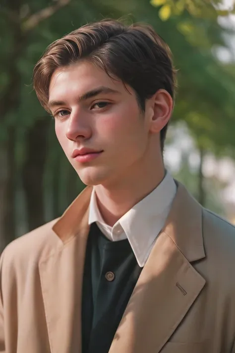 Handsome Men Portrait, shot on leica, shadowplay, gorgeous lighting, subtle pastel hues, outdoors ,solo