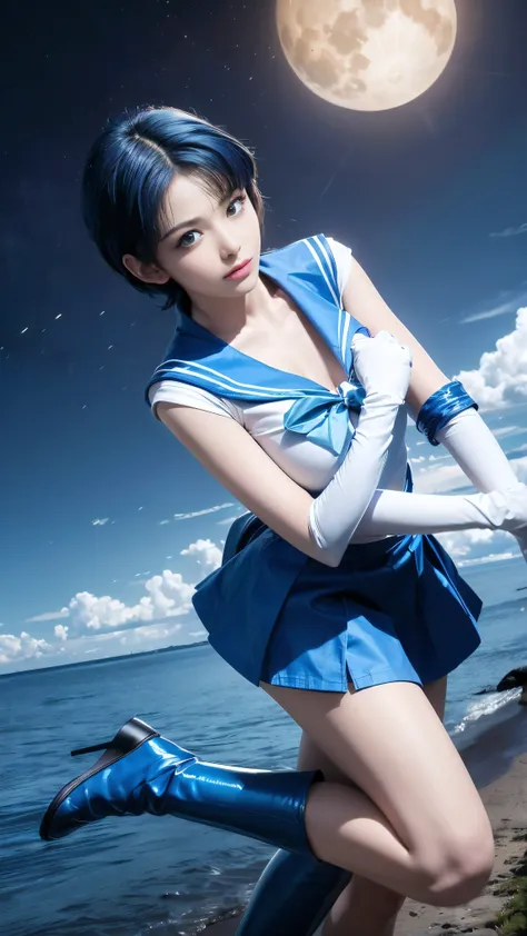 short blue dyed hair!!!!!, must have short blue hair. anime girl in a sailor suit and blue boots and blue short skirt”, high res...