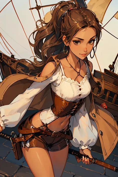 (masterpiece), best quality, expressive eyes, perfect face, (pirate ship background), (standing), (smirk), (closeup view), (1gir...