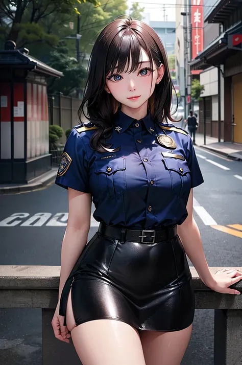 ((masterpiece)), ((highest quality)), ((high resolution)), ((super detailed)), (photograph), japan, one woman, police officer, b...