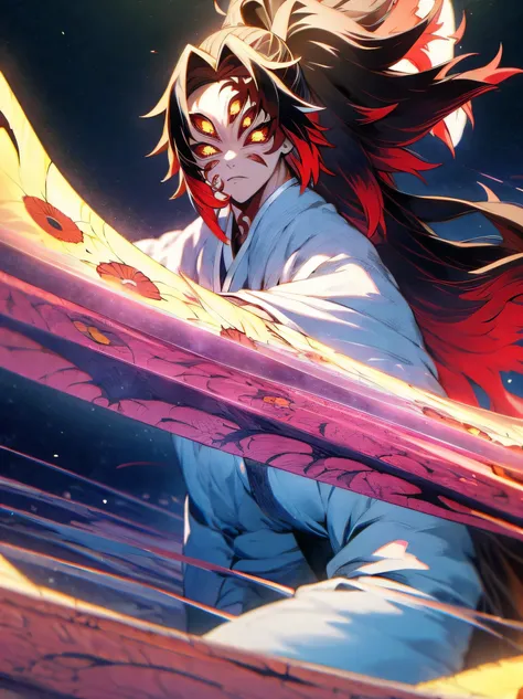 Kokushibo, fresco, dynamic, 8k, con la espada de Kokushibo, en fuego
(La mejor calidad, 8k, Altas Resoluciones, Obra maestra:1.2), dynamic, poderoso, intenso, hermosos ojos detallados, Detailed facial features, cabello largo que fluye, Postura segura, fier...