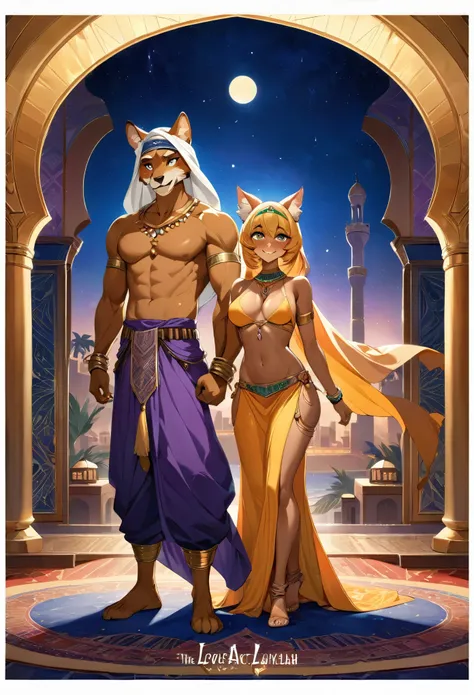 movie poster, highres, top quality, best quality, paid reward available, unparalleled masterpiece, perfect artwork, absurdres, High-quality illustrations, super high resolution, detailed background, perfect anatomy(1girl, 1boy, couple, kemono, furry anthro...