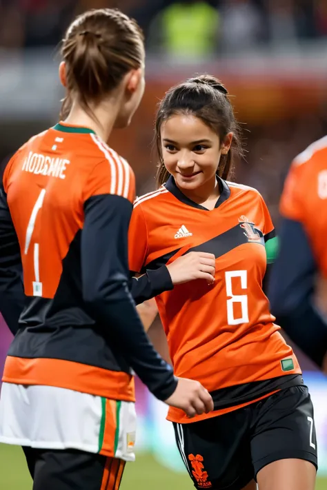 A girl wearing the Netherlands football jersey from 2010 South Africa world cup