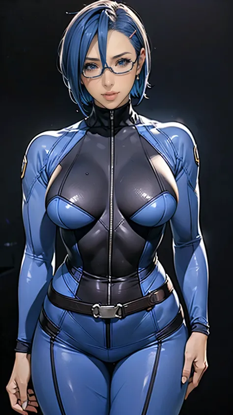 (masterpiece),(highest quality),(Very detailed),(High resolution),(Photorealistic Stick),(Realistic),(8k),wallpaper,written(Depth of the Boundary:1.5),Perfect lighting,hard-edged,BREAK(One Woman),((niimi kaoru:1.5)),((blue hair, short hair, brown eyes, hai...