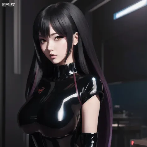 girl in a black latex outfit posing for a picture, seductive anime girl, image quality，photo  anime, oppo masterpiece, 3 d anime...