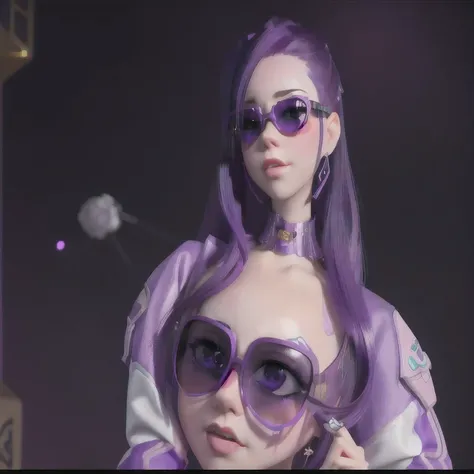 purple haired woman with purple sunglasses and a purple jacket, artwork in the style of guweiz, inspired by Yanjun Cheng, guweiz, trending on cgstation, belle delphine, yanjun chengt, ross tran 8 k, purple aethetic, in the style of ross tran, luts, deviant...