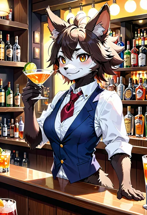 top quality, best quality, high-quality illustrations, masterpiece, super high resolution, detailed background, bartender, bar, ...