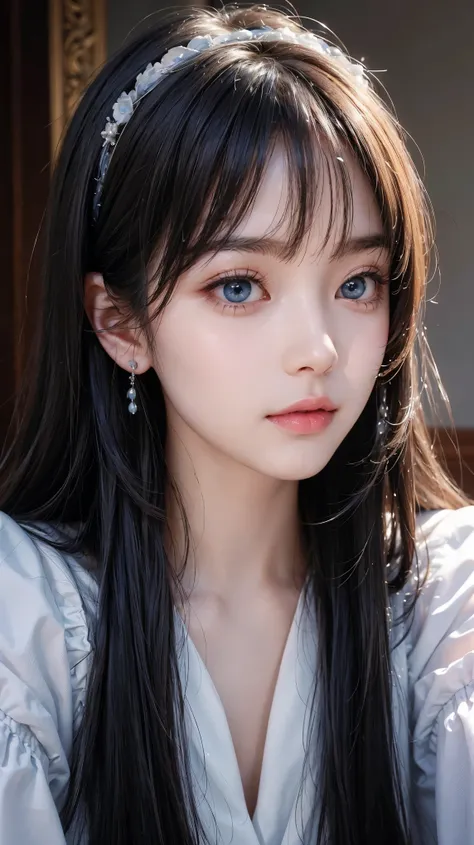 (close up:1.4)、(RAW Shooting:1.2)、(Reality:1.4)、(masterpiece:1.3)、(best quality:1.4)、Bright expression、Very beautiful girl、An unusually beautiful girl、Lovely and beautiful facial details、Beautiful bangs、shining, Fair, radiant skin、beard、Bangs that reach th...