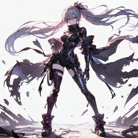 (masterpiece, top quality), (fine hair), ultra-detailed, anime style, solo, full length, concept art, cyberpunk ninja girl, stan...