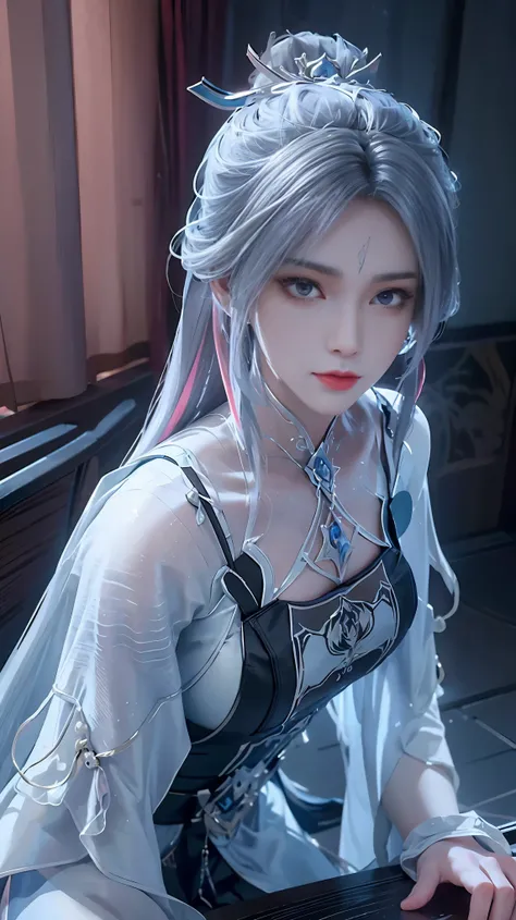 a white hair、close-up of miss wearing white mask, beautiful character painting, guweiz, gurwitz-style artwork, white-haired god,...