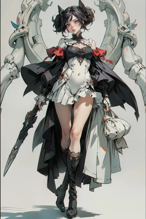 ((best quality)), ((masterpiece)), (detailed), a penitent female, blank white background, plain background, white background, red and white clothing, Bloodborne aesthetic,  occult aesthetic, occult, occult paraphernalia, detailed and intricate steampunk an...