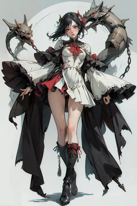 ((best quality)), ((masterpiece)), (detailed), a penitent female, blank white background, plain background, white background, red and white clothing, Bloodborne aesthetic,  occult aesthetic, occult, occult paraphernalia, detailed and intricate steampunk an...