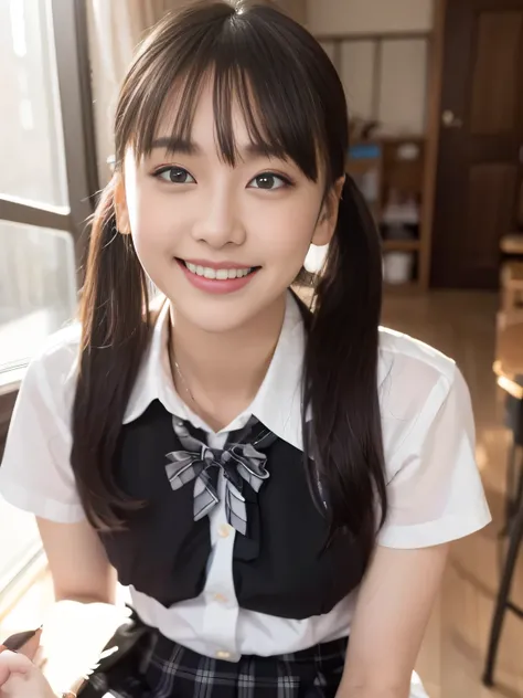 (masterpiece:1.3),(8k, Realistic, RAW Photos, Best image quality: 1.4), Wet, (1 girl,alone), Beautiful Face, (A vivid face、Young Face), (Black-haired, bangs:1.5,Low Twintails:1.2), Beautiful Hairstyles, Realistic eyes:1.2, Beautiful and beautiful eyes, Puf...